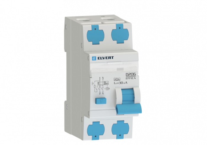 Автоматический выключатель дифф.тока D206 2р B6 30 мА тип А ELVERT