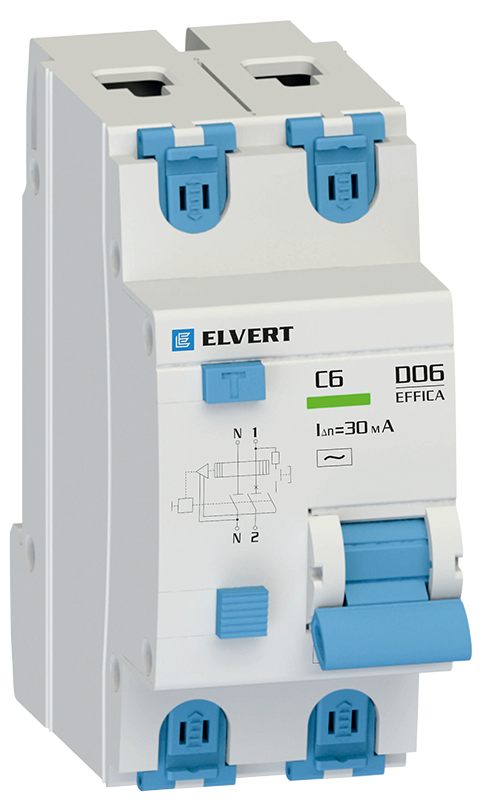 Автоматический выключатель дифф.тока D06 2р C20 100 мА электрон. тип АС ELVERT