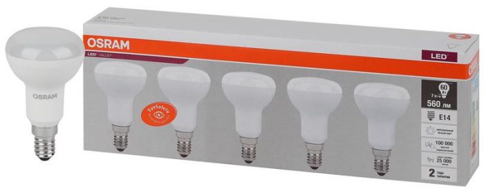 Лампа светодиодная LED Value LVR60 7SW/840 грибовидная матовая E14 230В 2х5 (уп.5шт) OSRAM 4058075583962