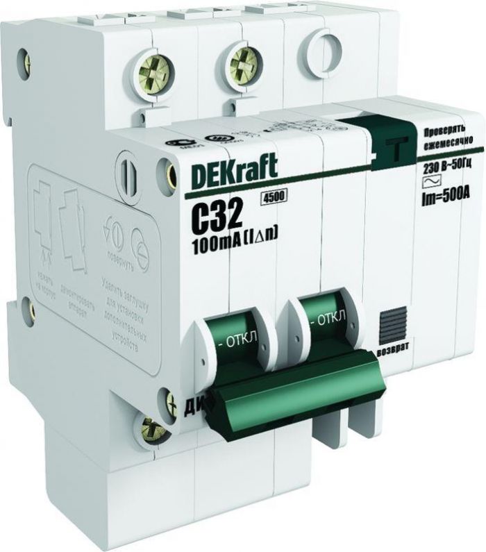 Выключатель автоматический дифференциального тока 2п (1P+N) C 16А 30мА тип AC ДИФ-101 со встроен. защит. от сверхтоков DEKraft 15157DEK