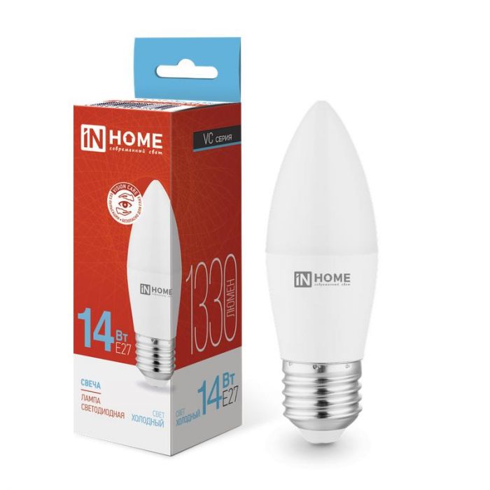 Лампа светодиодная LED-СВЕЧА-VC 14Вт E27 6500К 1330лм IN HOME 4690612047751