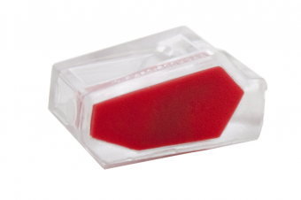 Зажим разветвительный втычной двухгнездовой прозрачный с красной вставкой макс.сечение 2,5  кв.мм 24 А (1 пакет/50 шт.)