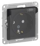Розетка 1-м СП AtlasDesign Aqua 16А IP44 с заземл. защ. шторки с прозр. крышкой механизм карбон SE ATN441046