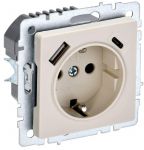 Розетка BRITE РЮш11-1-БрКр 16А с USB A+C 18Вт с заземл. защ. шторки беж. IEK BR-R14-16-U22-018-K10 Розетка BRITE РЮш11-1-БрКр 16А с USB A+C 18Вт с заземл. защ. шторки беж. IEK BR-R14-16-U22-018-K10