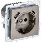 Розетка BRITE РЮш11-1-БрШ 16А с USB A+C 18Вт с заземл. защ. шторки шампань IEK BR-R14-16-U22-018-K37 Розетка BRITE РЮш11-1-БрШ 16А с USB A+C 18Вт с заземл. защ. шторки шампань IEK BR-R14-16-U22-018-K37