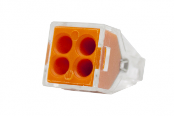 Зажим разветвительный втычной четырехгнездовой оранжевый макс.сечение 2,5  кв.мм 24 А (1 пакет/50 шт.)